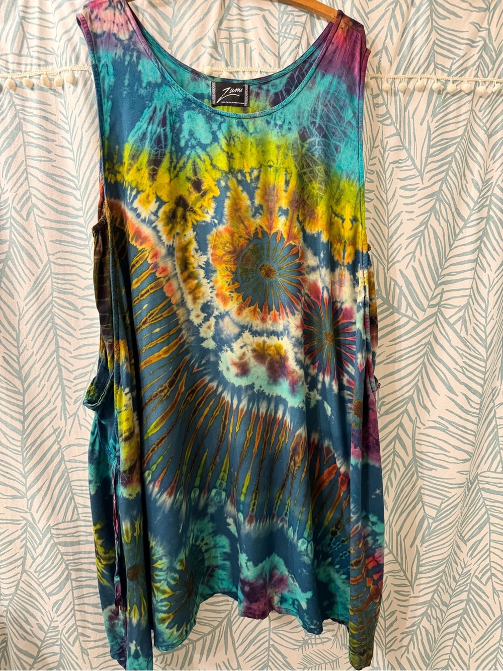 Bold Tie-Dye Sleeveless Swing Tank Dress - Cool Tones